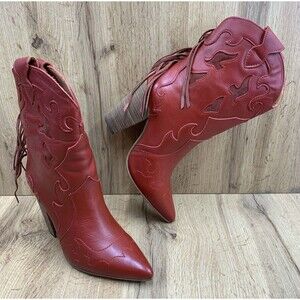 Dingo Red Heeled Boots with Fringe
